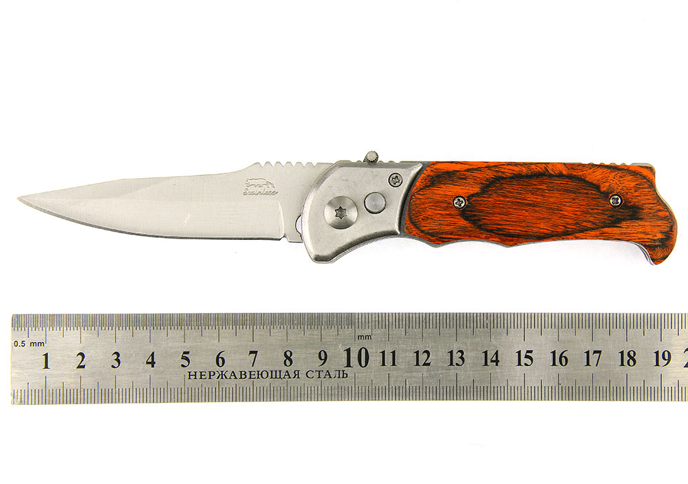 Нож складной ручка дерево кноп. 20см  А578