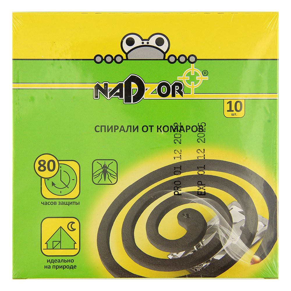 Спирали от комаров NADZOR малодымные без запаха черные 10штук в упаковке/60 (117 540)