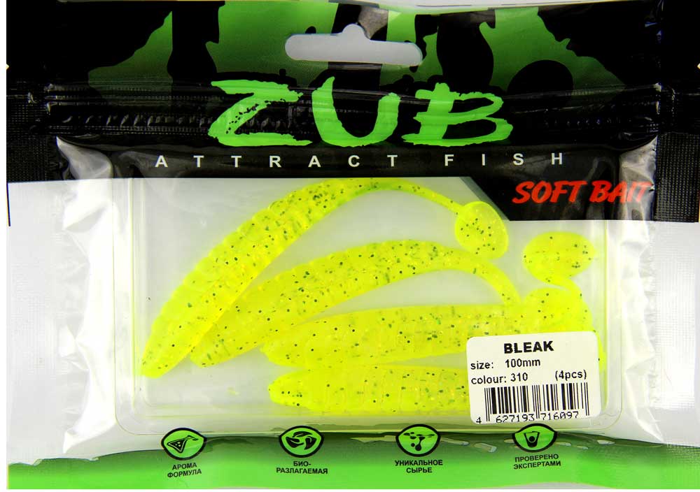 Приманка ZUB-BLEAK 100мм-4шт, (цвет 310) желтый с блестками