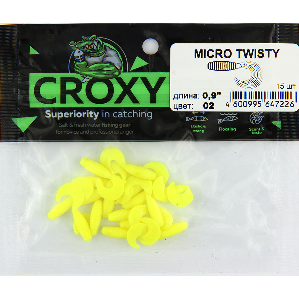 Приманка силиконовая (CROXY) MICRO TWISTY 0,9'' цвет 02 (уп/15шт) 009.9948
