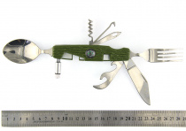 Нож мульти 8 пред (Вилка+ложка+штопор+фонарик+компас ) металл+пластик