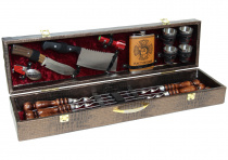 Подарочный набор шампуров с деревянной ручкой в чемодане из кожи (6шт)