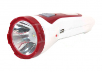 Фонарь ручной пластик красно-белый, USB, солнеч.батар. (KD-4532) на блистере