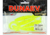 Приманка DS-TWIST 100мм-4шт, цвет (310) желтый, блестки черные
